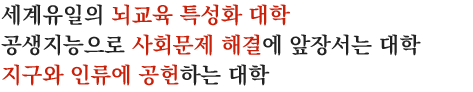 세계유일의 뇌교육 특성화 대학 공생지능으로 사회문제 해결에 앞장서는 대학 지구와 인류에 공헌하는 대학